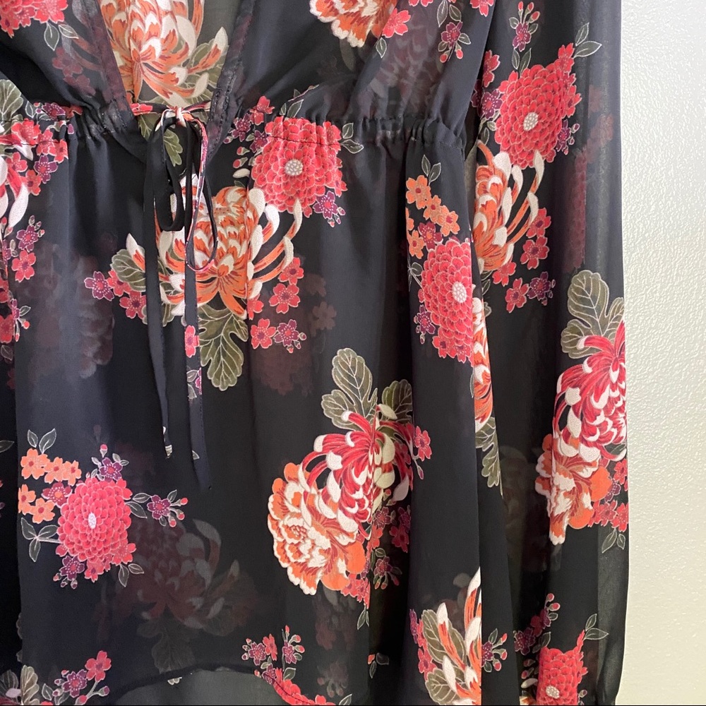 Black Floral V-Neck Blouse - Picture 3 of 5